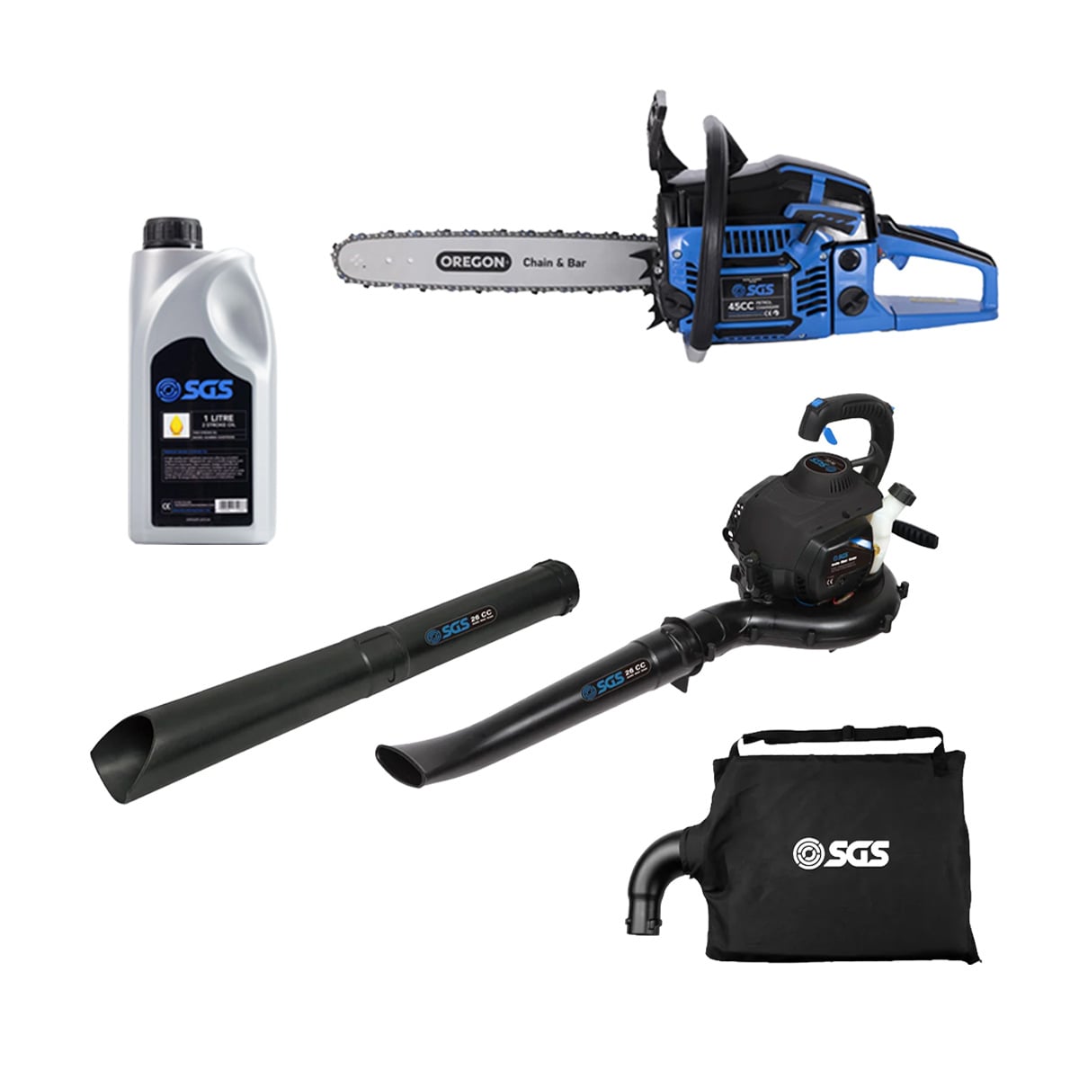 SGS Chainsaw, Leaf Blower/Vacuum, & Oil Bundle